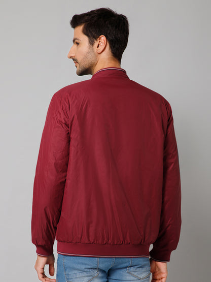 Solid Navy and Maroon Full Sleeves Mock Collar Regular Fit Reversible Casual Jacket For Men