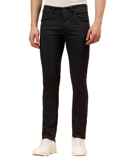 Casual Trouser for Men | Breathable & Soft with Color Fastness Regular Fit Cotton Stretch Fabric Self Design Pattern Button Closure