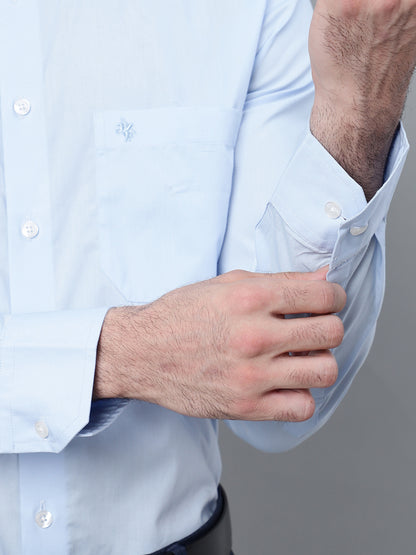 Men's Light Blue Formal Plain Full Sleeve Shirt