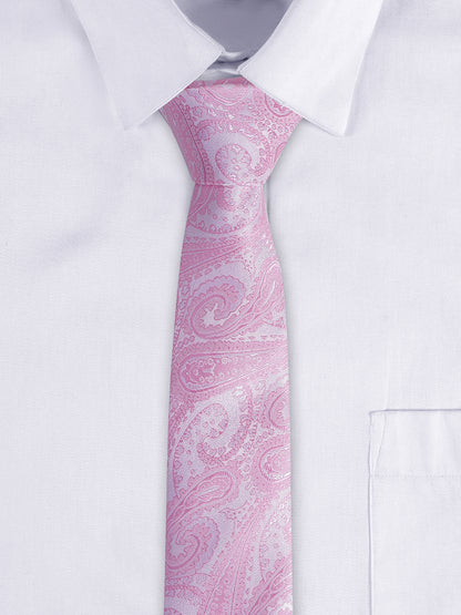 Men's Pink Printed Tie With Pocket Square Set