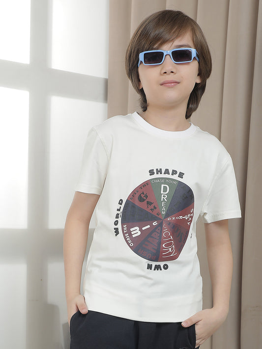 Casual T-Shirt for Boys l Breathable & Soft with Color Fastness Regular Fit Round Neck Cotton Blend Fabric Printed Pattern