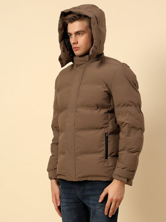 Jacket for Men | Premium Casual Jacket Regular Fit Detachable Hooded Poly Blend Fabric Solid Pattern