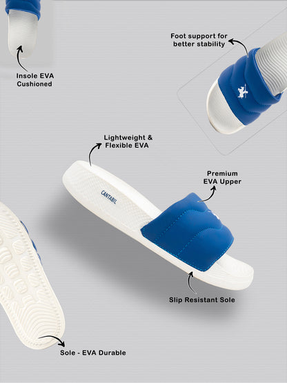 Men's White & Blue Casual Colourblock Slider