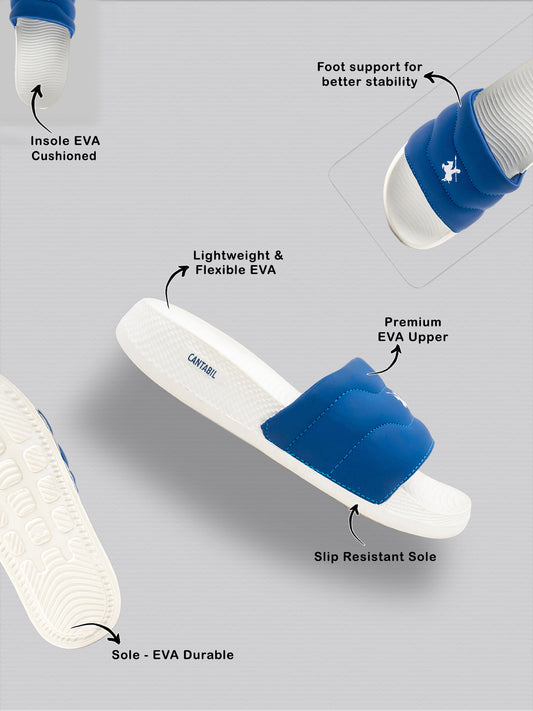 Men's White & Blue Casual Colourblock Slider