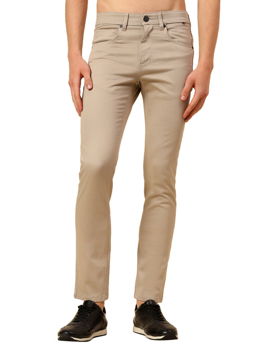 Casual Trouser for Men | Breathable & Soft with Color Fastness Regular Fit Cotton Stretch Fabric Self Design Pattern Button Closure