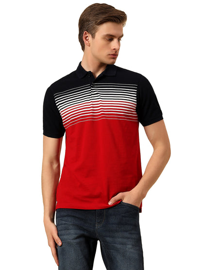 T-Shirt for Men | Breathable & Soft with Color Fastness Regular Fit Polo Neck Poly Cotton Fabric Stripes Pattern