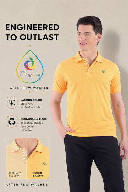 T-Shirt for Men | Breathable & Soft with Color Fastness Regular Fit Polo Neck Poly Cotton Fabric Solid Pattern