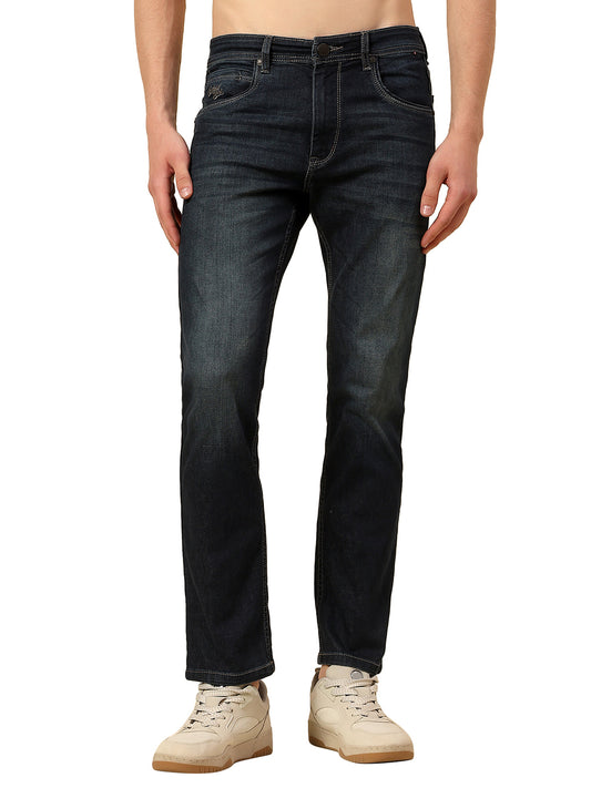 Denim Jeans for Men | Breathable & Soft with Color Fastness Straight Fit Poly Cotton Fabric Solid Pattern Button Closure