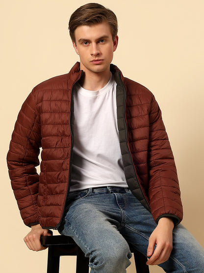 Reversible Jacket for Men | Premium Casual Jacket Regular Fit Mock Neck Nylon Fabric Solid Pattern