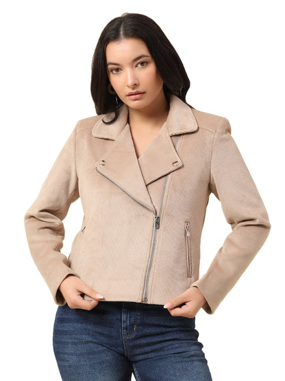 Jacket for Women | Premium Casual Jacket Regular Fit Notched Collar Corduroy Fabric Solid Pattern