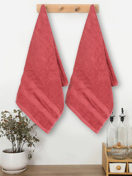 Coral 100% Cotton Unisex Hand Towel (Pack of 2)
