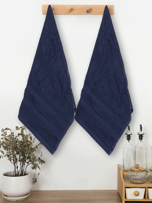 Navy 100% Cotton Unisex Hand Towel (Pack of 2)