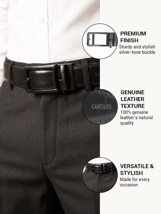 Men's Textured Black Formal Leather Belt | Auto Lock mechanism | Adjustable Cut-to-Fit Size up to 42 Inches