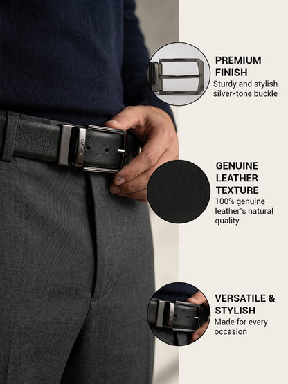 Men's Textured Black Brown Reversible Formal Belt