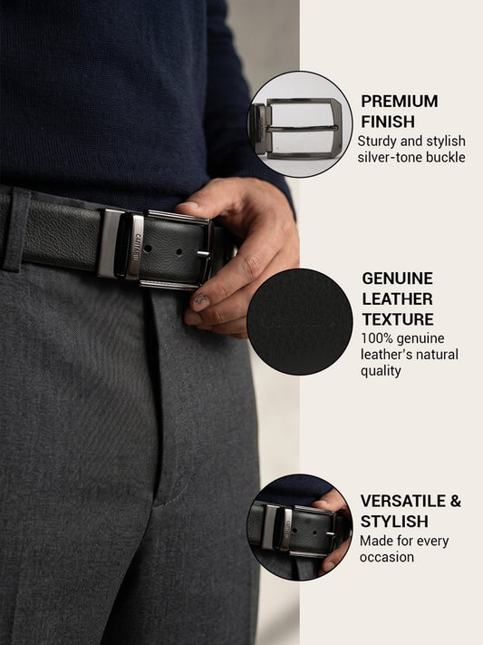 Men's Textured Black Brown Reversible Formal Belt