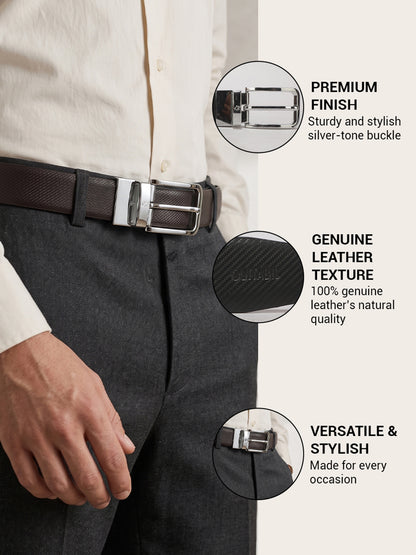 Men's Textured Black Brown Reversible Formal Belt