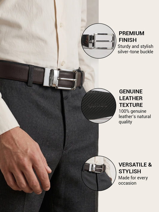 Men's Textured Black Brown Reversible Formal Belt