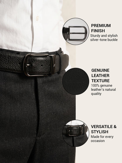 Men's Textured Black Brown Reversible Formal Belt