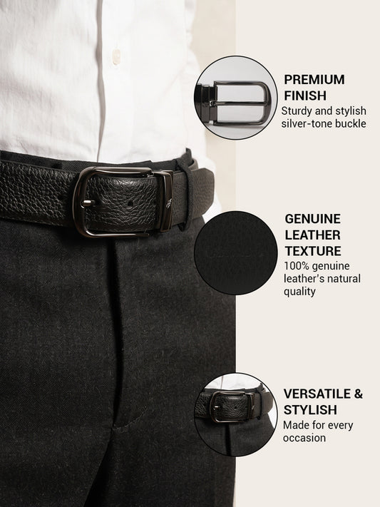 Men's Textured Black Brown Reversible Formal Belt