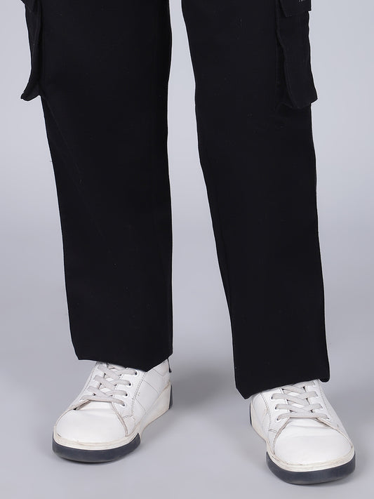 Boys Solid Black Regular Fit Casual Cargo