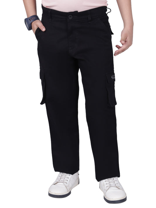 Boys Solid Black Regular Fit Casual Cargo