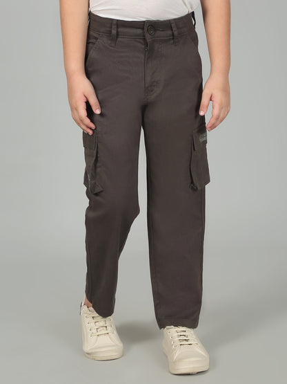 Olive Full Length Solid Regular Fit Casual Cargo for Boys