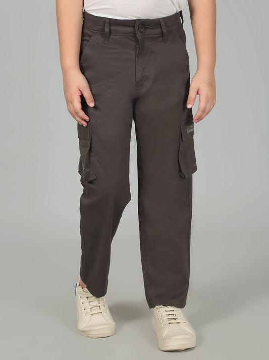 Olive Full Length Solid Regular Fit Casual Cargo for Boys