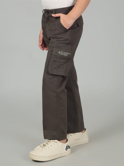 Olive Full Length Solid Regular Fit Casual Cargo for Boys