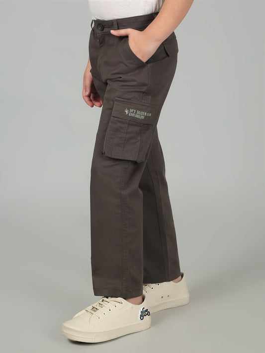 Olive Full Length Solid Regular Fit Casual Cargo for Boys
