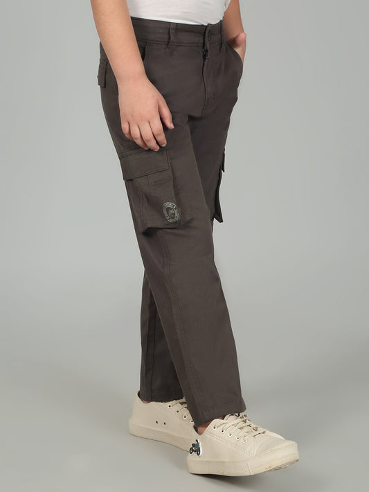Olive Full Length Solid Regular Fit Casual Cargo for Boys