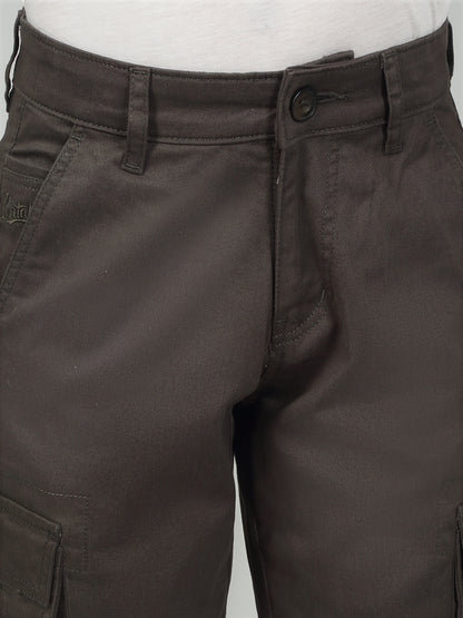 Olive Full Length Solid Regular Fit Casual Cargo for Boys
