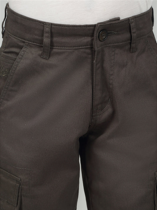 Olive Full Length Solid Regular Fit Casual Cargo for Boys