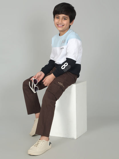 Brown Full Length Solid Regular Fit Casual Cargo for Boys