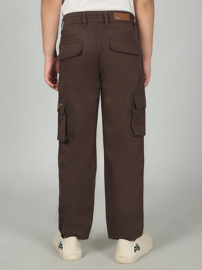 Brown Full Length Solid Regular Fit Casual Cargo for Boys