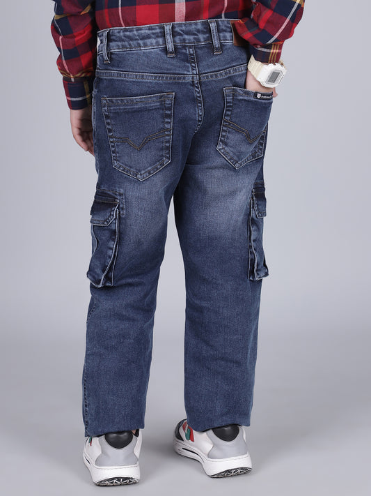 Boys Solid Blue Regular Fit Casual Cargo