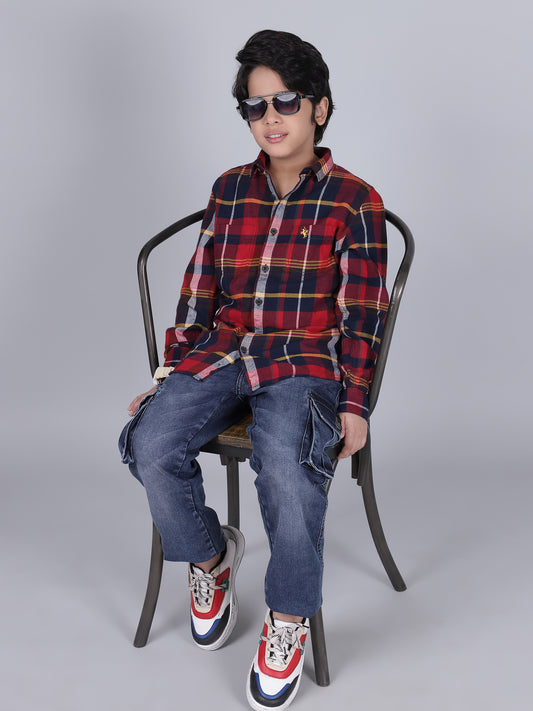 Boys Solid Blue Regular Fit Casual Cargo
