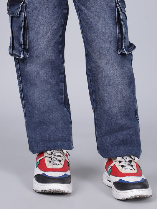 Boys Solid Blue Regular Fit Casual Cargo