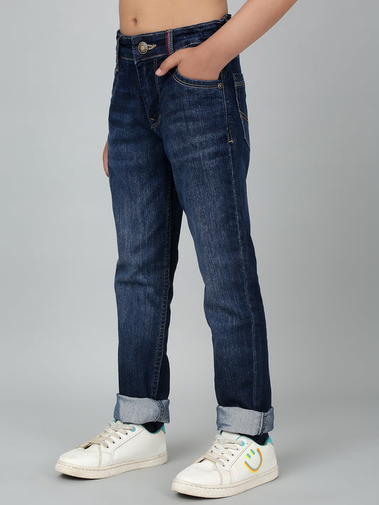 Boy's Dark Blue Solid Stretchable Jeans