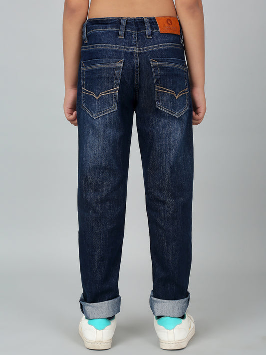 Boy's Dark Blue Solid Stretchable Jeans