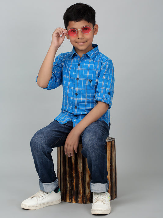 Boy's Dark Blue Solid Stretchable Jeans