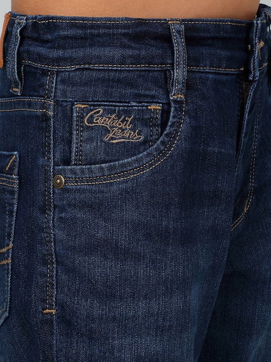 Boy's Dark Blue Solid Stretchable Jeans