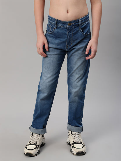 Boy's Blue Solid Stretchable Jeans