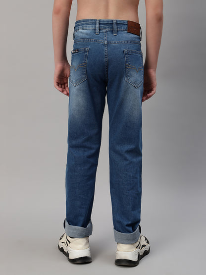 Boy's Blue Solid Stretchable Jeans