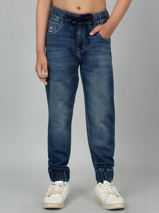 Boy's Blue Solid Stretchable Jogger