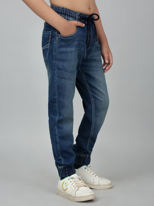 Boy's Blue Solid Stretchable Jogger