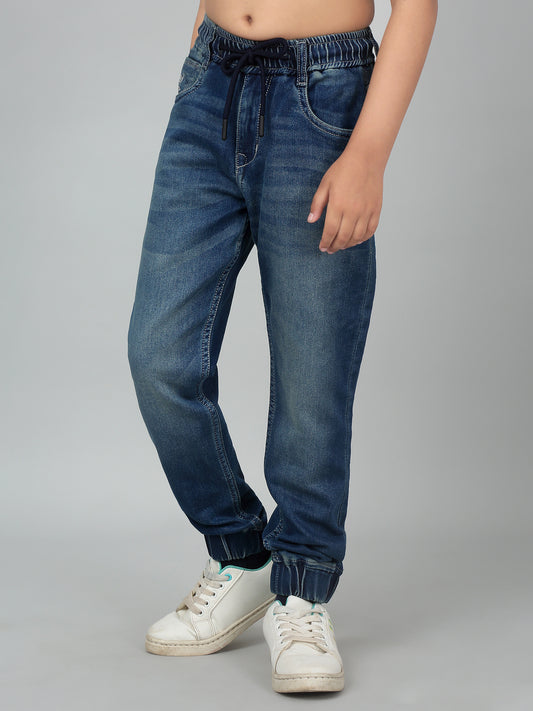 Boy's Blue Solid Stretchable Jogger