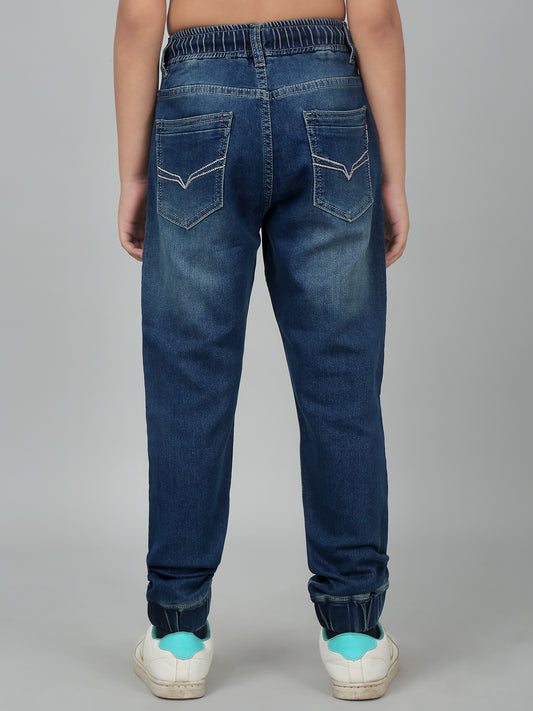 Boy's Blue Solid Stretchable Jogger