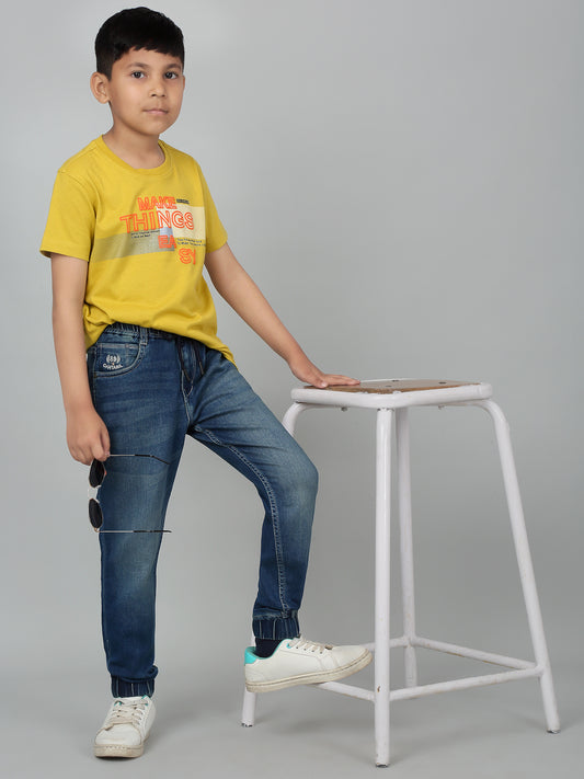 Boy's Blue Solid Stretchable Jogger