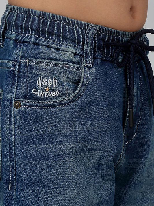 Boy's Blue Solid Stretchable Jogger