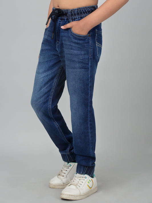 Boy's Dark Blue Solid Stretchable Jogger